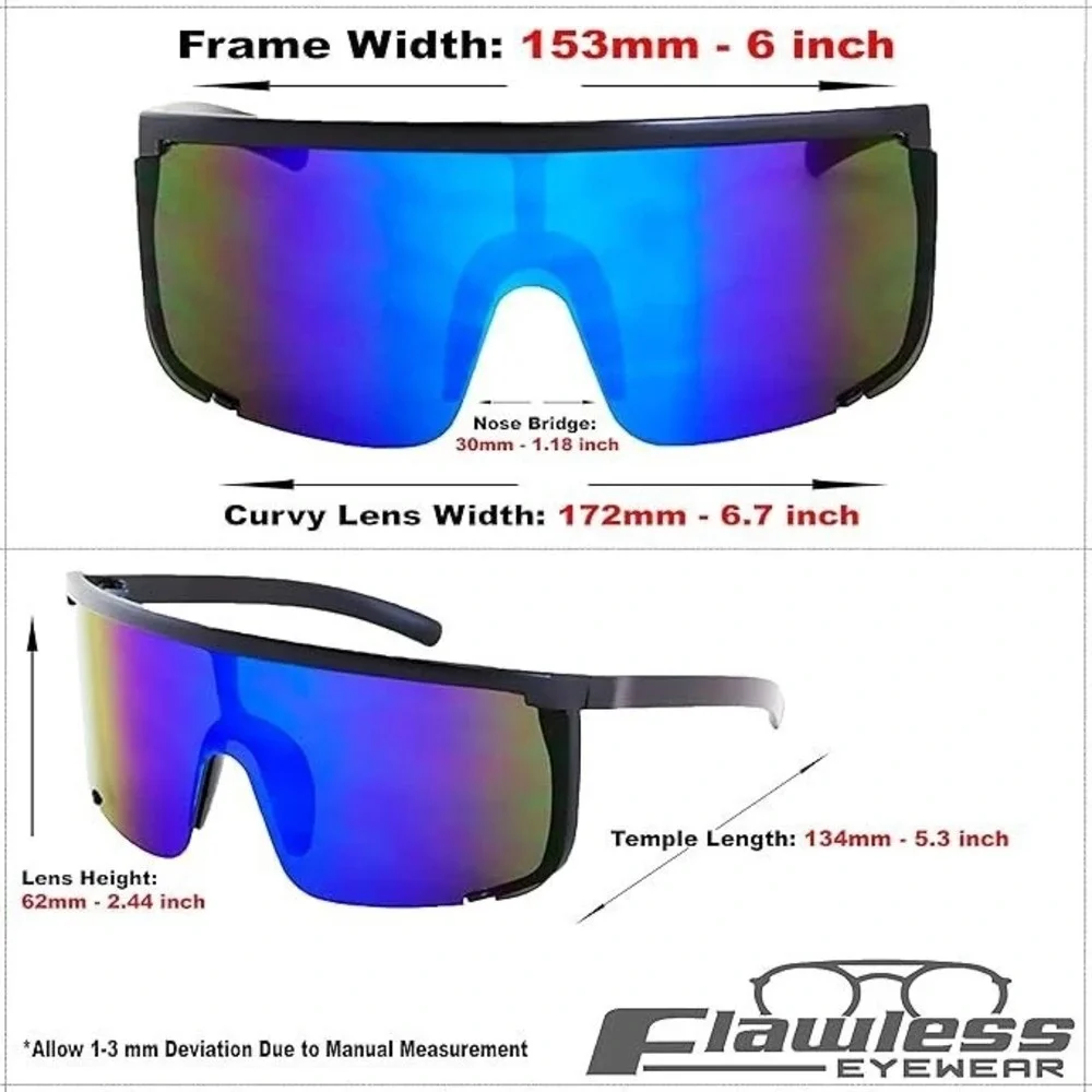 Shield Sunglasses Visor Blue Mirrored Lens Sporty Futuristic Cyclops Style Gafas